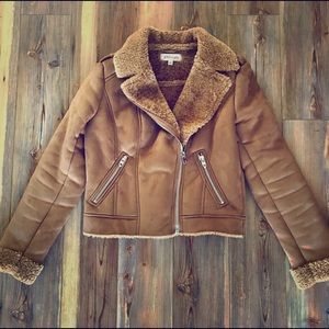 NWOT Philosophy faux suede shearling moto jacket